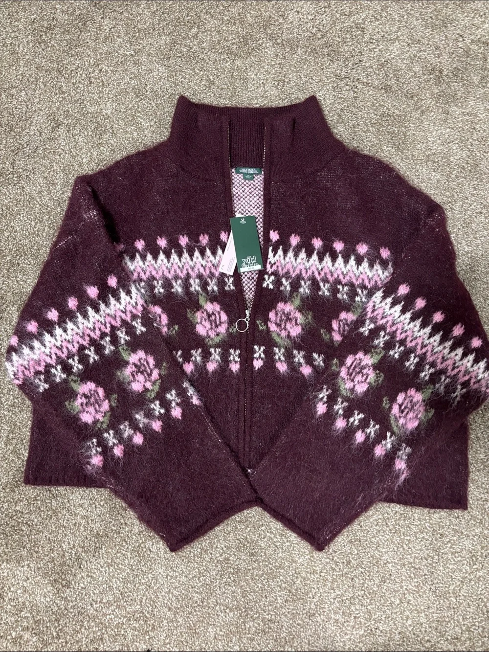 Women’s Burgundy Full-Zip Sweater